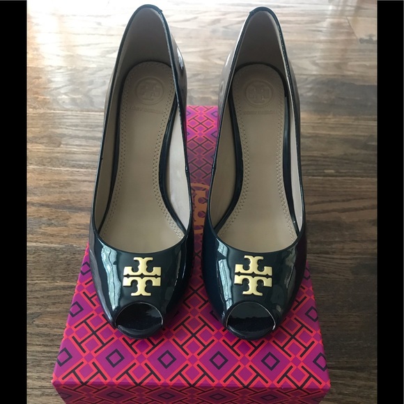 Tory Burch Shoes - Tory Burch Bright Blue 85mm Peep Toe Wedge